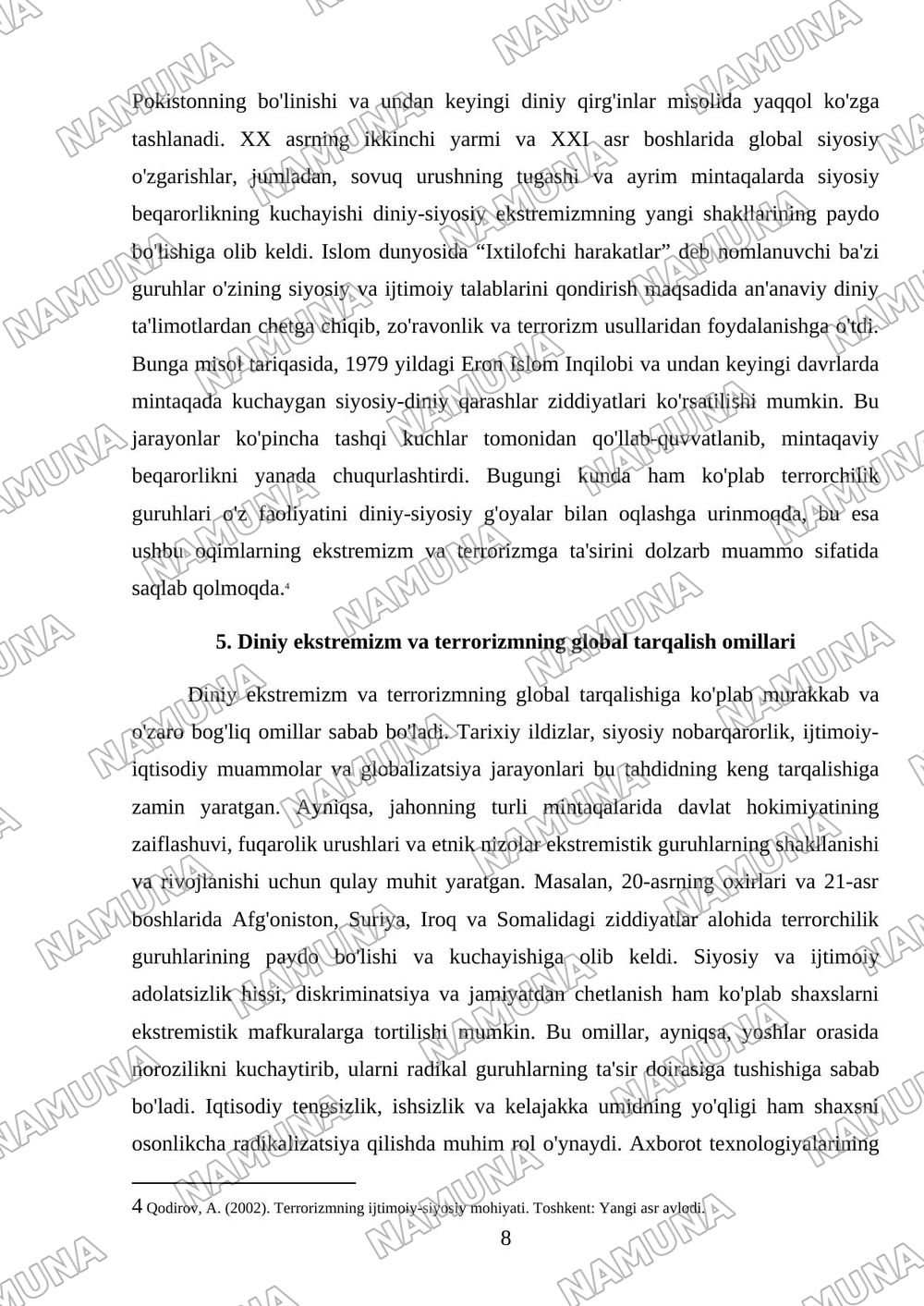 Diniy fanatizm, ekstremizm, fundamentalizm, terrorizmning tarixi — mustaqil ish, 8-varaq