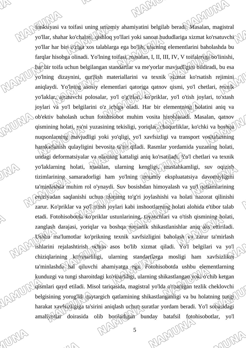 Yo‘l muhandisligi kasblari va ish beruvchilar xaritasi – individual infografika. 2 Tanlangan yo‘l uchastkasining funksiyasi, toifasi va asosiy elementlari bo‘yicha fotohisobot. 3 Yo‘l sohasidagi amald — mustaqil ish, 5-varaq