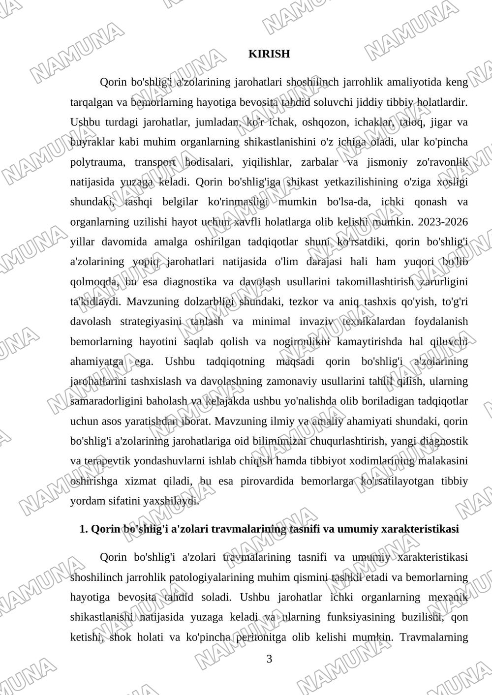 Qorin bõshligi azolari travmalari — mustaqil ish, 3-varaq