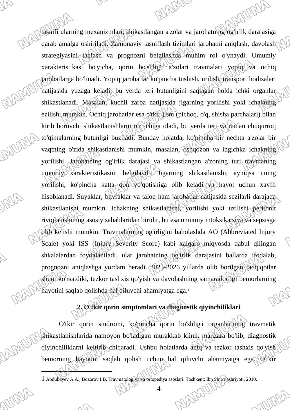 Qorin bõshligi azolari travmalari — mustaqil ish, 4-varaq