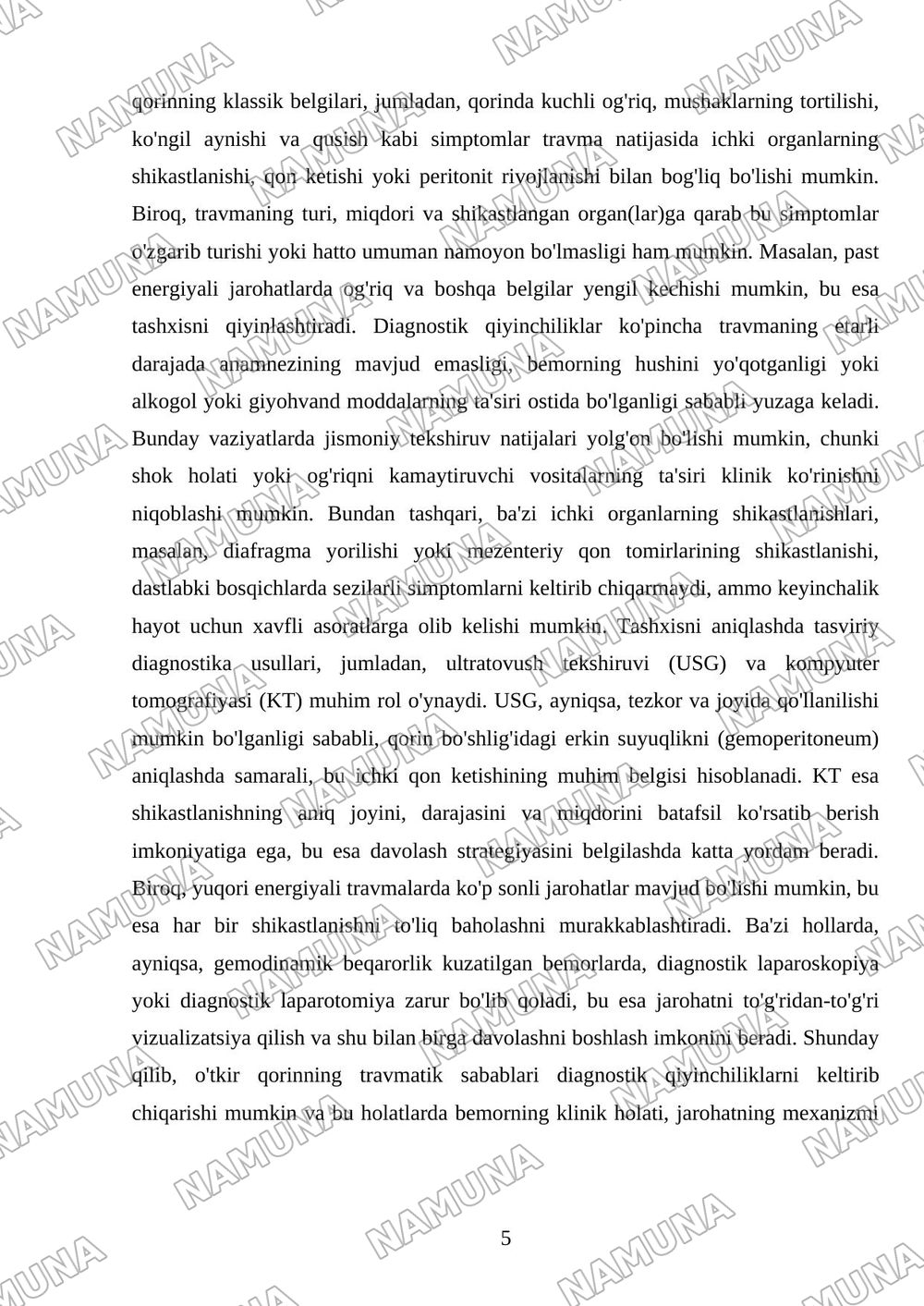 Qorin bõshligi azolari travmalari — mustaqil ish, 5-varaq