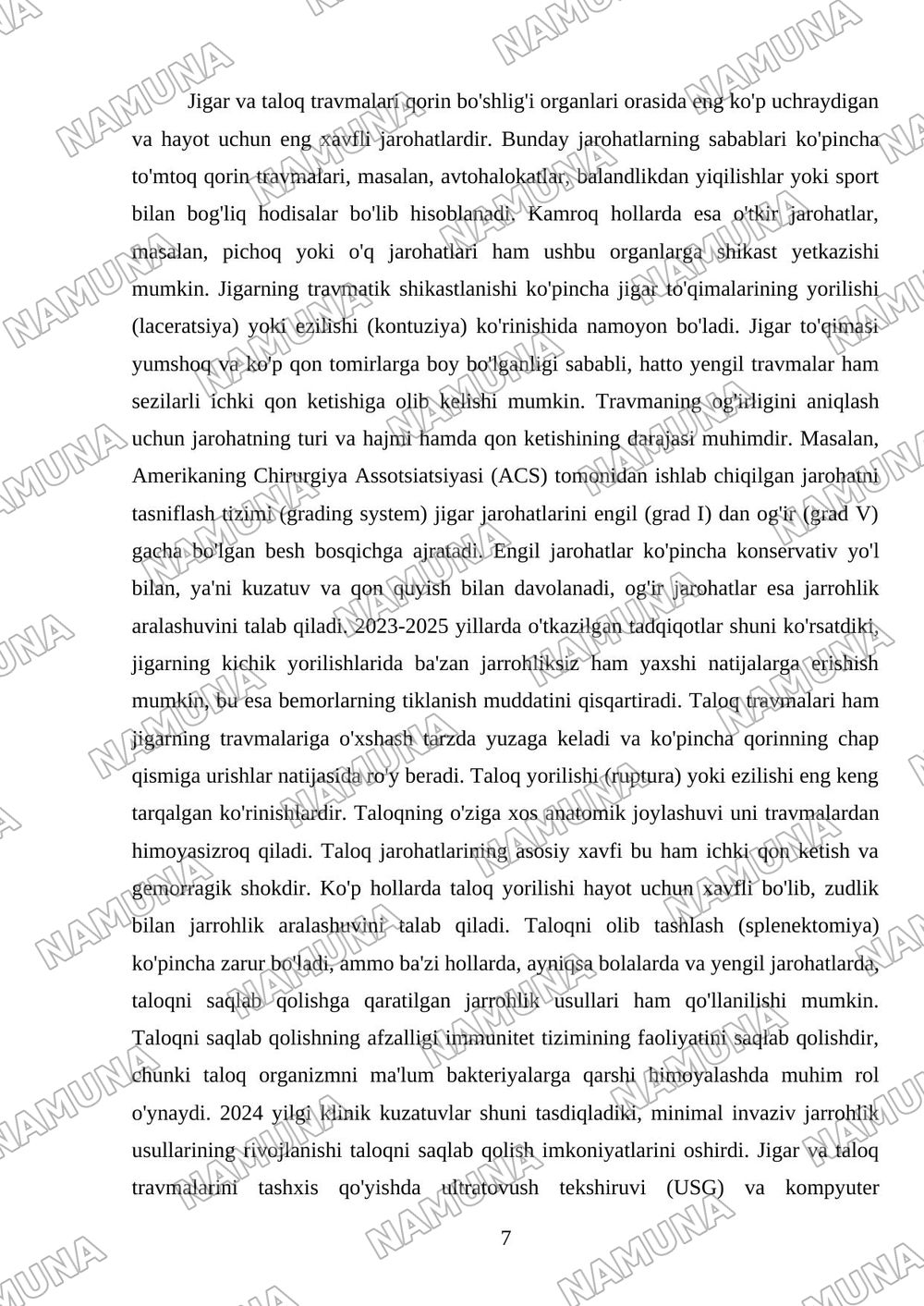 Qorin bõshligi azolari travmalari — mustaqil ish, 7-varaq