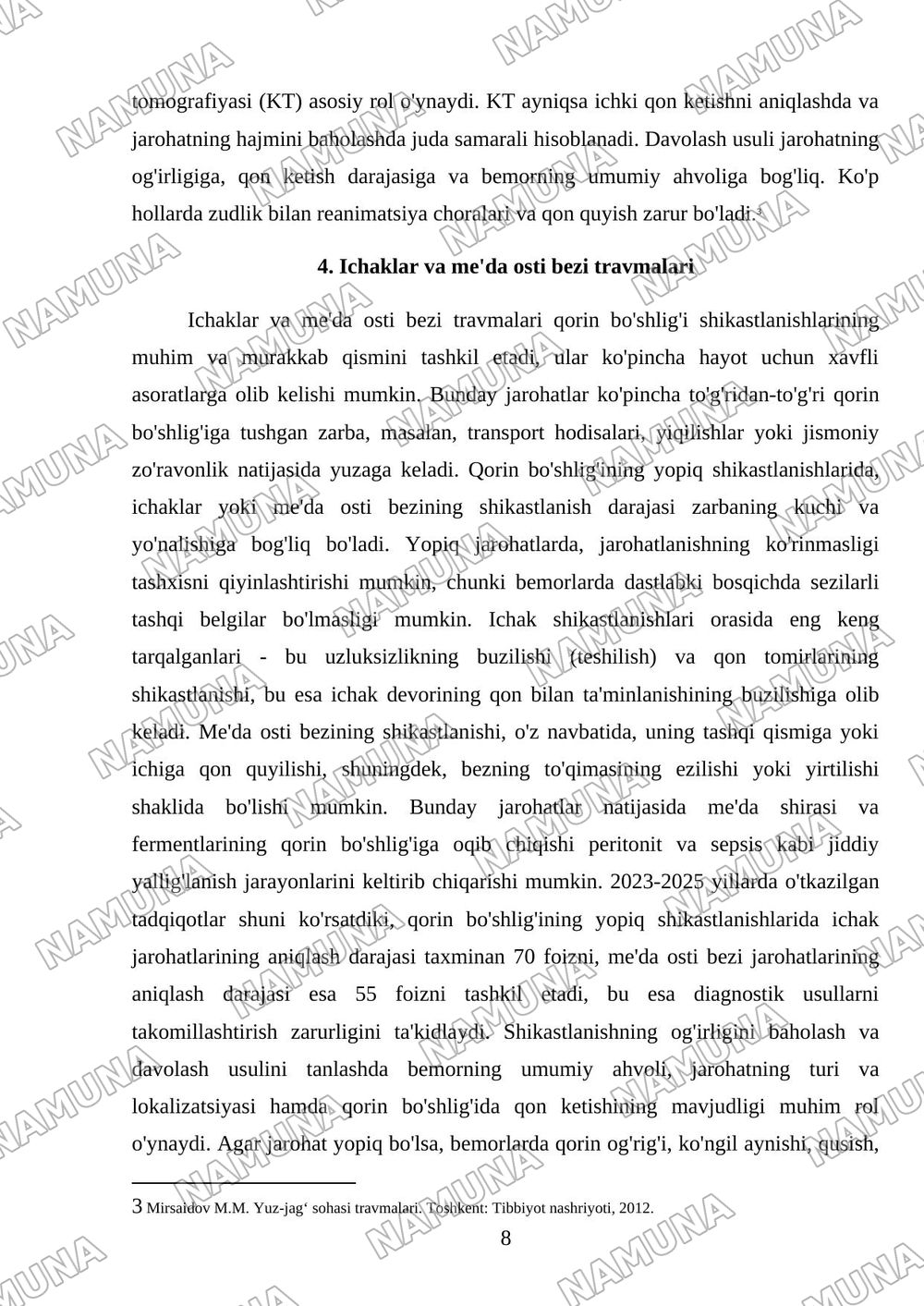 Qorin bõshligi azolari travmalari — mustaqil ish, 8-varaq
