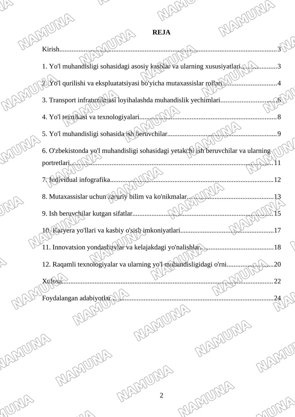Yo‘l muhandisligi kasblari va ish beruvchilar xaritasi – individual infografika. — referat, 2-varaq