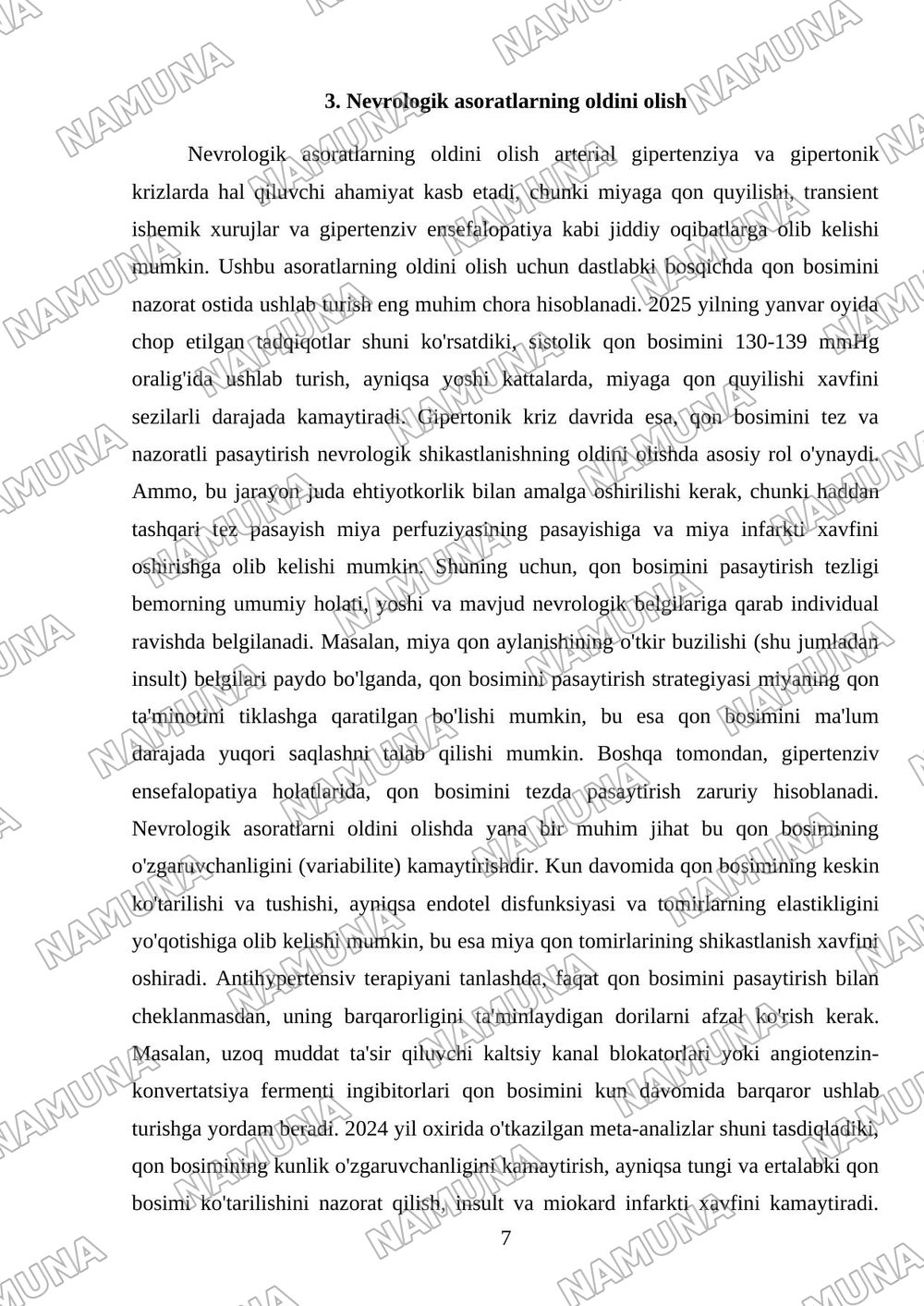 Arterial gipertenziya va gipertonik krizlarda xavfli belgilarni aniqlash,bosimni pasaytirish va nevrologik asoratlarni oldini olish Qon bosimi oshishi holatlarida klinik baholash,tez yordam dori vosi — mustaqil ish, 7-varaq