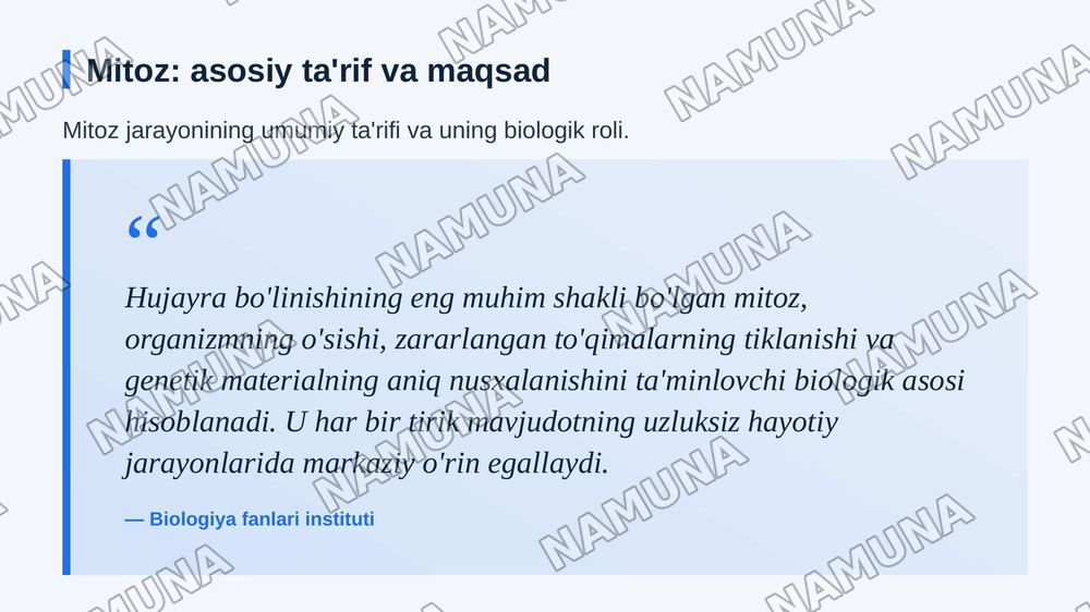 Hujayraning kôpayishi .
Mitoz. Mitoz sikli — zamonaviy taqdimot, 4-slayd