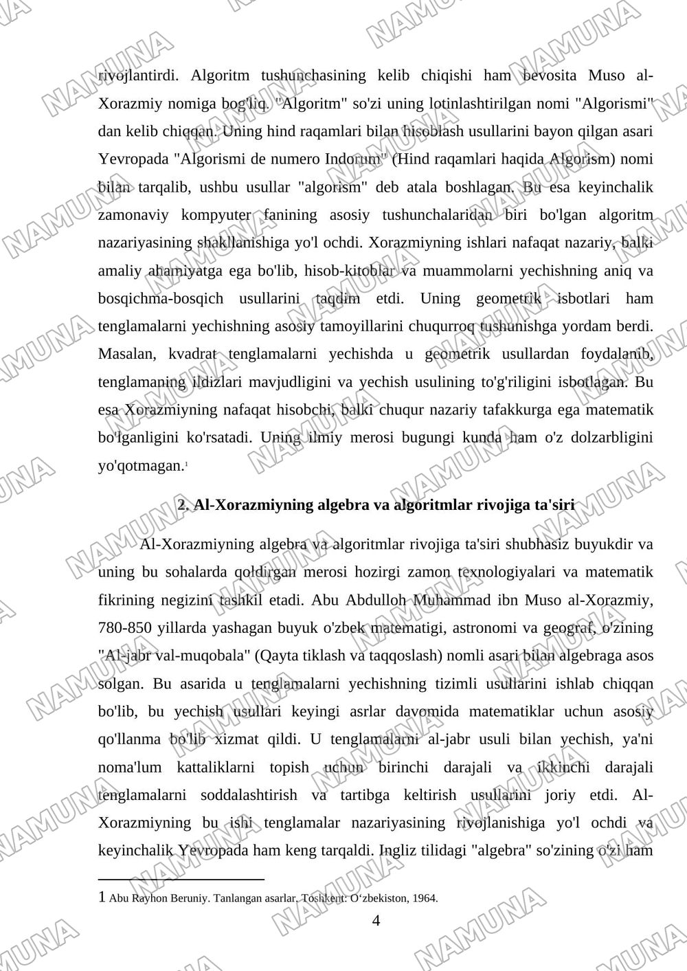Muso al Xorazmiyning ilmiy merosi — mustaqil ish, 4-varaq