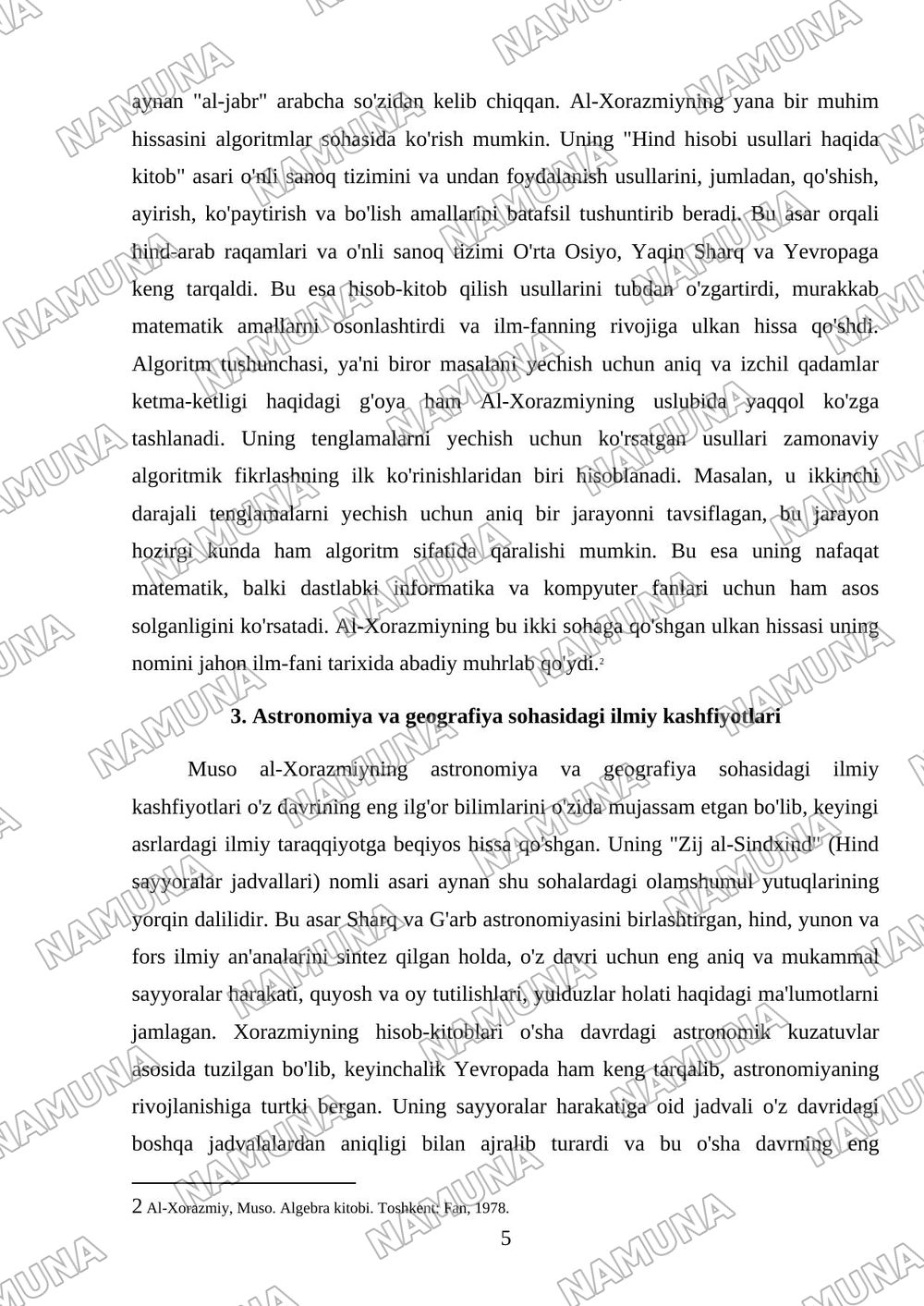 Muso al Xorazmiyning ilmiy merosi — mustaqil ish, 5-varaq