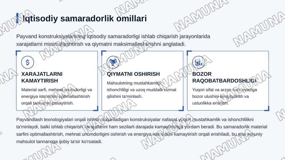 Payvand konstruksiyalarini iqtisodiy samaradorligi — zamonaviy taqdimot, 4-slayd