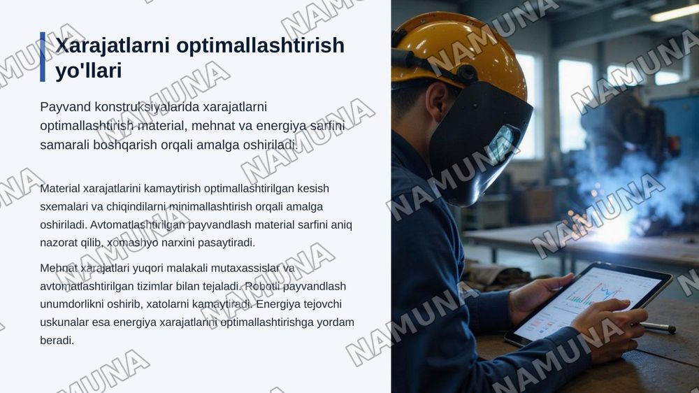 Payvand konstruksiyalarini iqtisodiy samaradorligi — zamonaviy taqdimot, 5-slayd