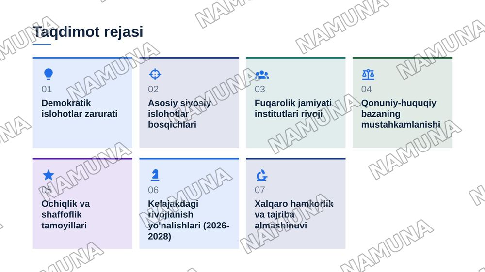 O'zbekistonda demokratik fuqarolik jamiyati asoslarining shakllanishi va amalga oshirilgan siyosiy islohotlar — zamonaviy taqdimot, 2-slayd