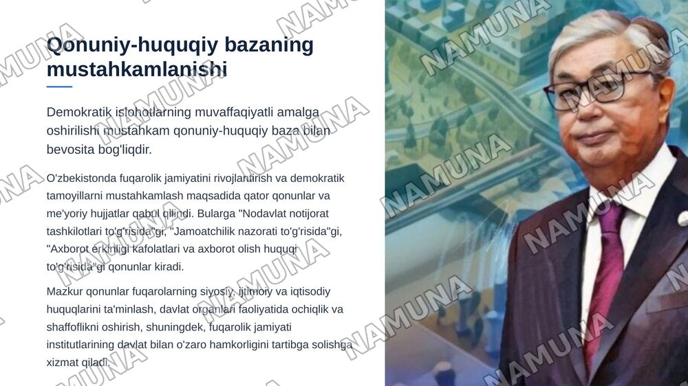 O'zbekistonda demokratik fuqarolik jamiyati asoslarining shakllanishi va amalga oshirilgan siyosiy islohotlar — zamonaviy taqdimot, 6-slayd