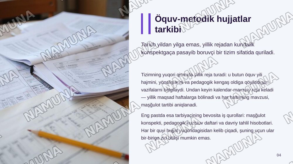 Мактабгача Талим Ташкилотида укув методик хужжатларни юритиш. Педагогик кенгашнинг утказишга рахбарлик килиш — zamonaviy taqdimot, 5-slayd