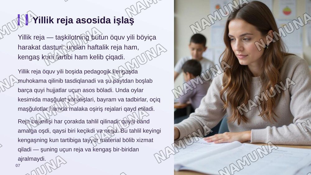 Мактабгача Талим Ташкилотида укув методик хужжатларни юритиш. Педагогик кенгашнинг утказишга рахбарлик килиш — zamonaviy taqdimot, 8-slayd