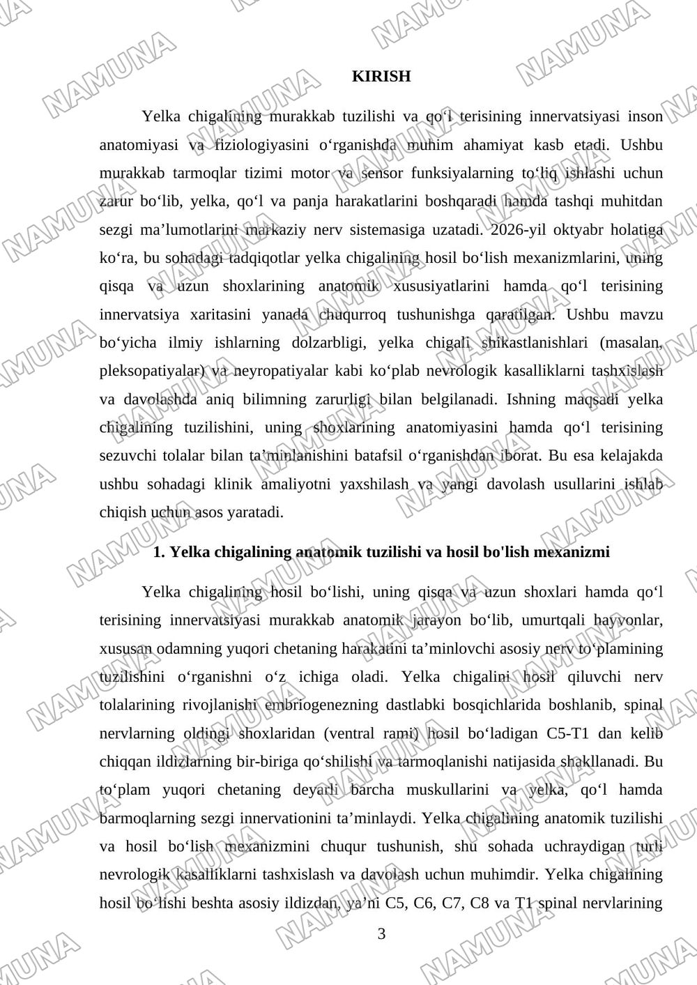 Yelka chigalining hosil boʻlishi va uning qisqa shoxlari. Yelka chigali uzun shoxlari.Qoʻl terisining innervatsiyasi — mustaqil ish, 3-varaq