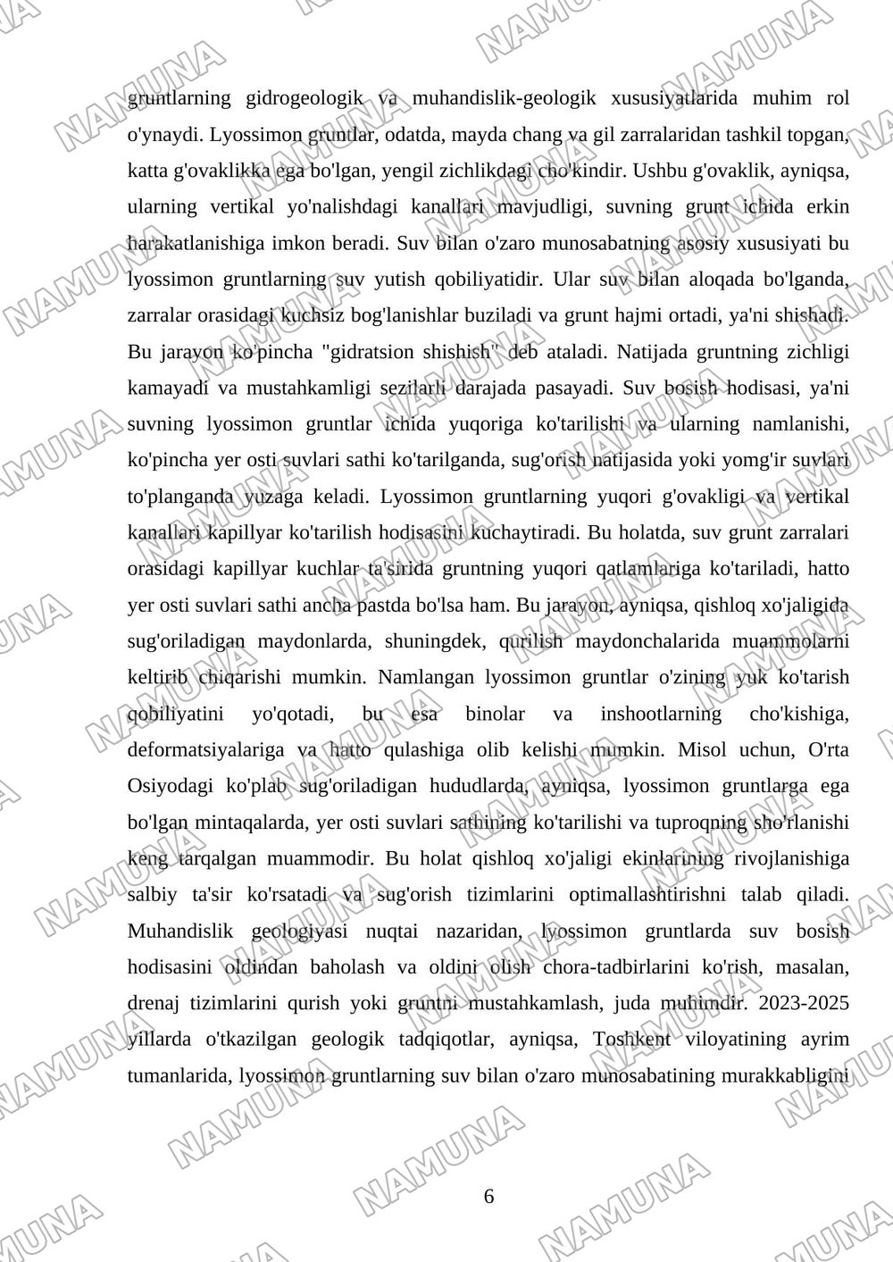 Lyossimon gruntlar va ularning hususiyatlari. — referat, 6-varaq
