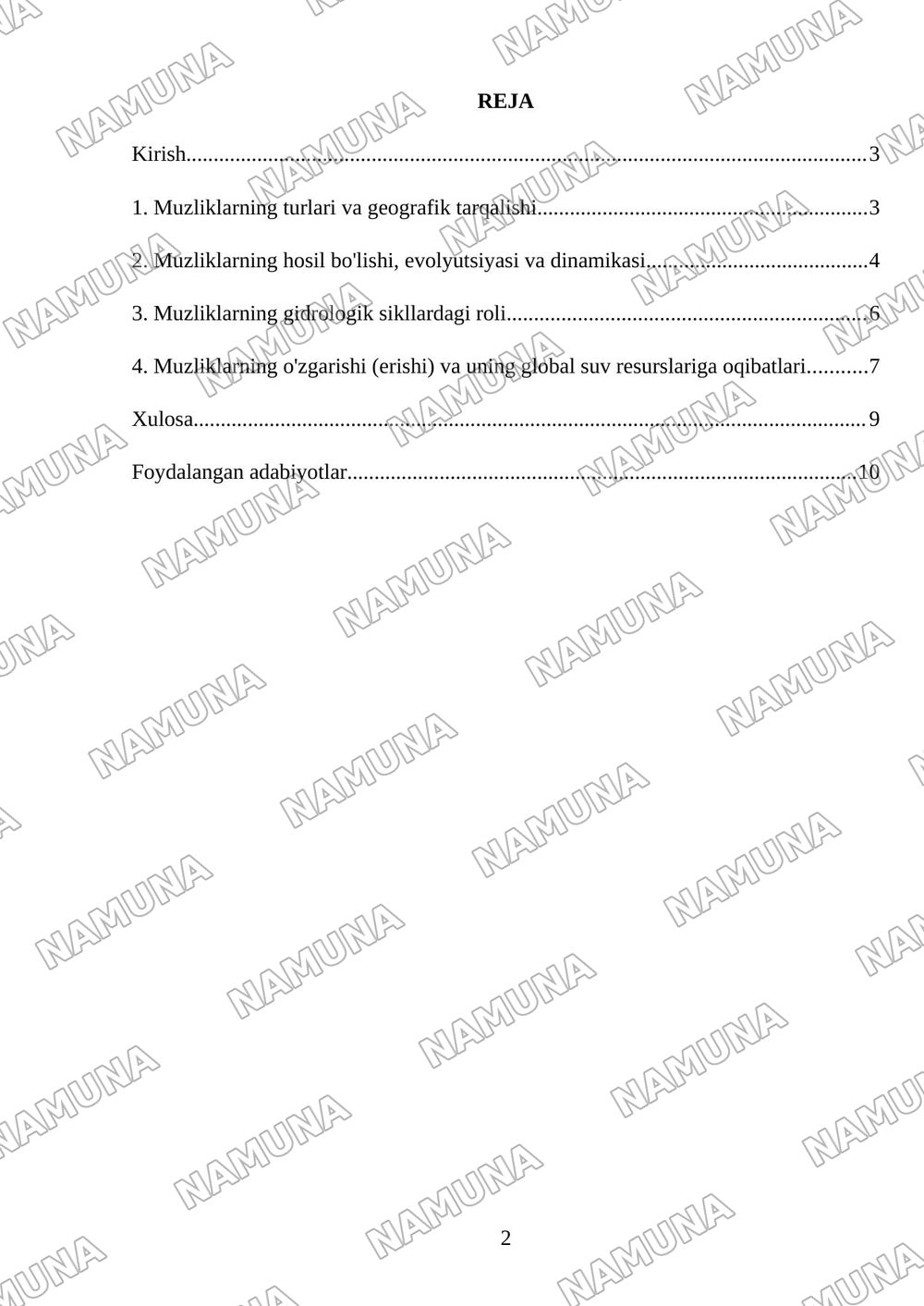 Muzliklar va ularning gidrologik ahamyati — mustaqil ish, 2-varaq