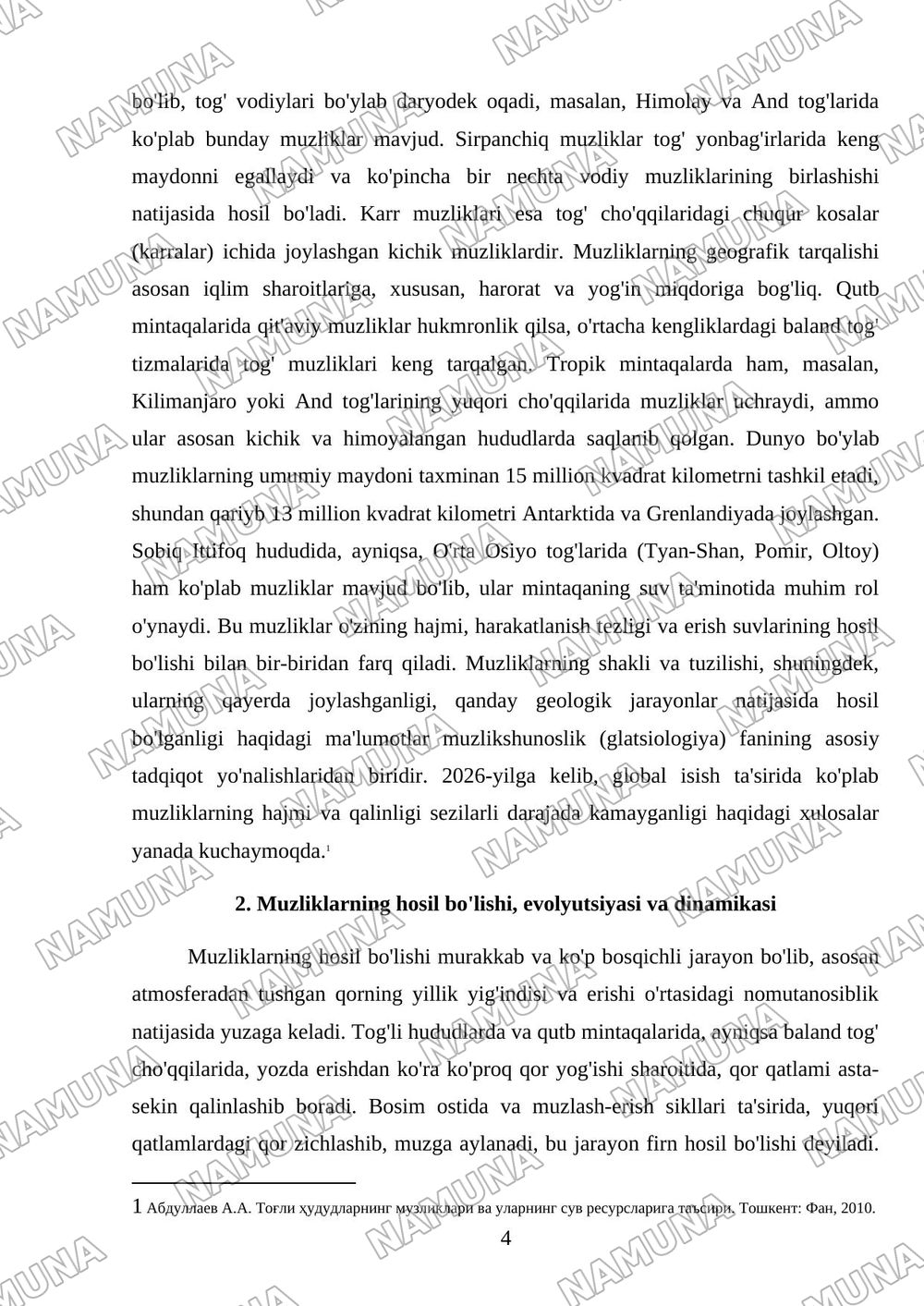 Muzliklar va ularning gidrologik ahamyati — mustaqil ish, 4-varaq