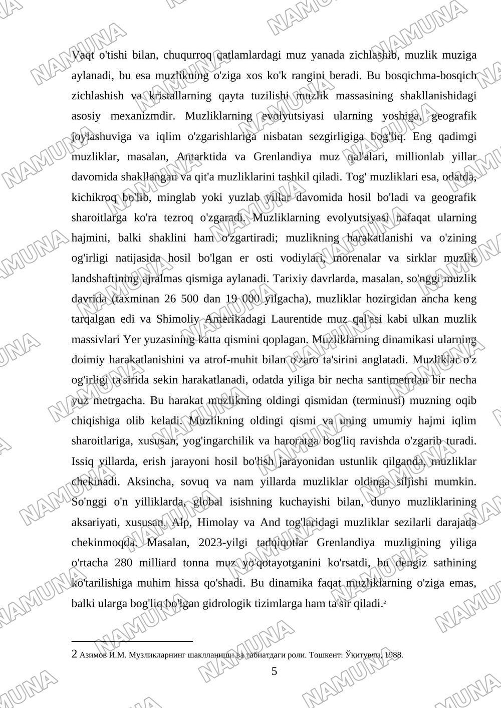 Muzliklar va ularning gidrologik ahamyati — mustaqil ish, 5-varaq