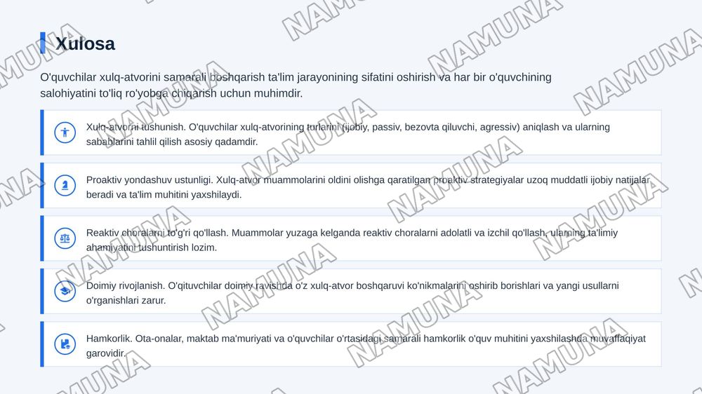 O’quvchilar xulq atvorini tasniflash va proaktiv va reaktiv xulq boshqaruv — zamonaviy taqdimot, 7-slayd