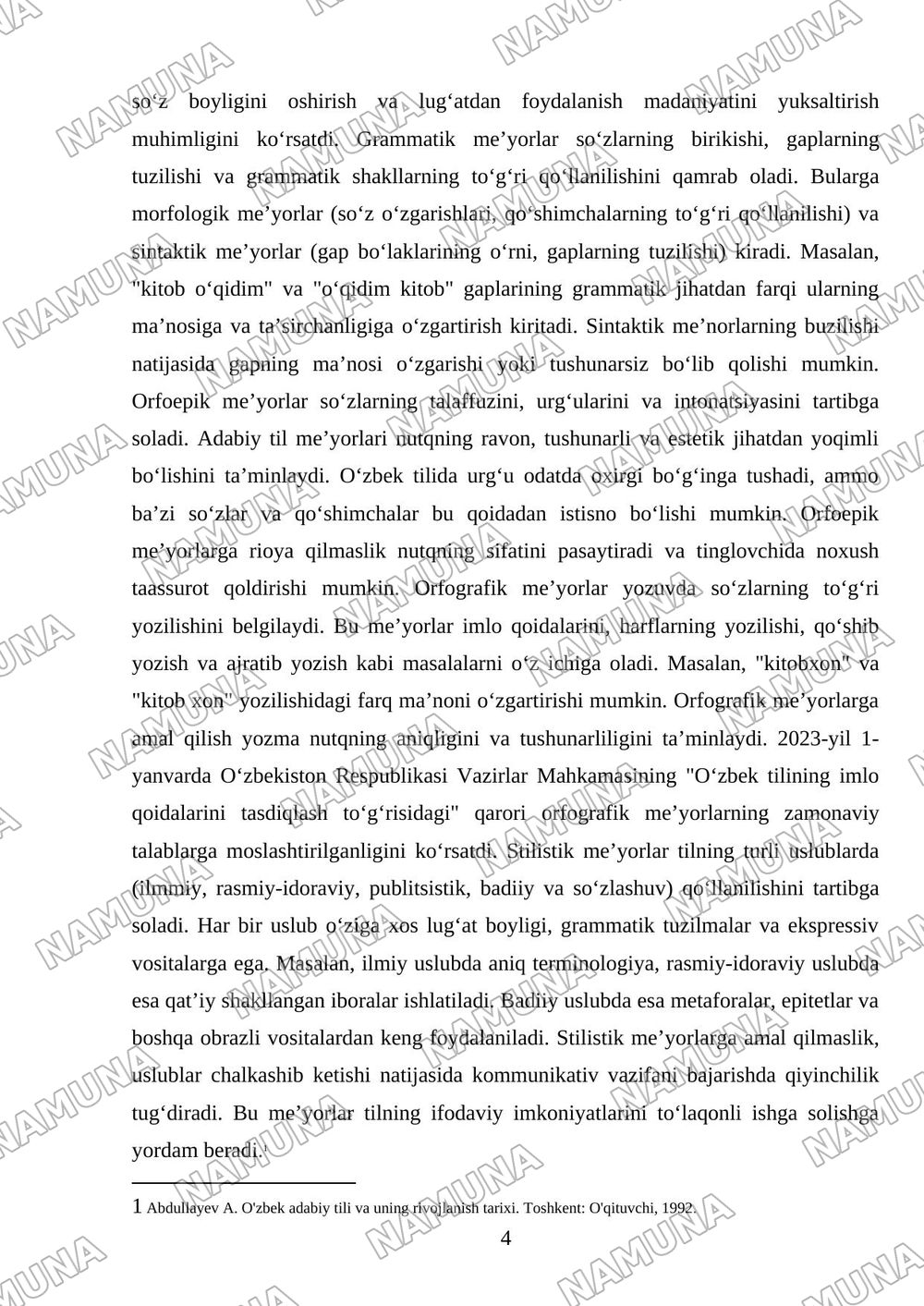 Adabiy til meʼyorlari — mustaqil ish, 4-varaq