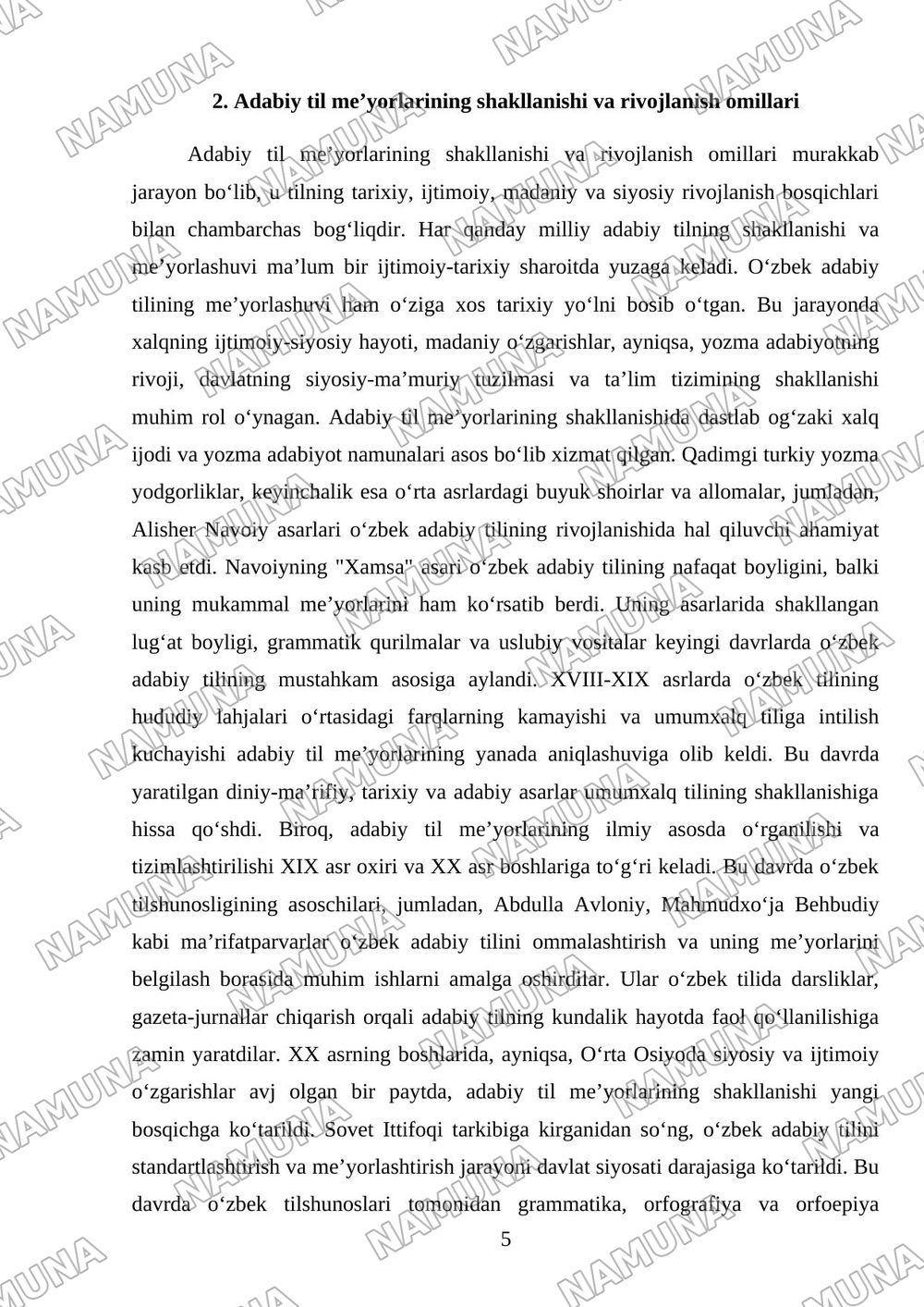 Adabiy til meʼyorlari — mustaqil ish, 5-varaq