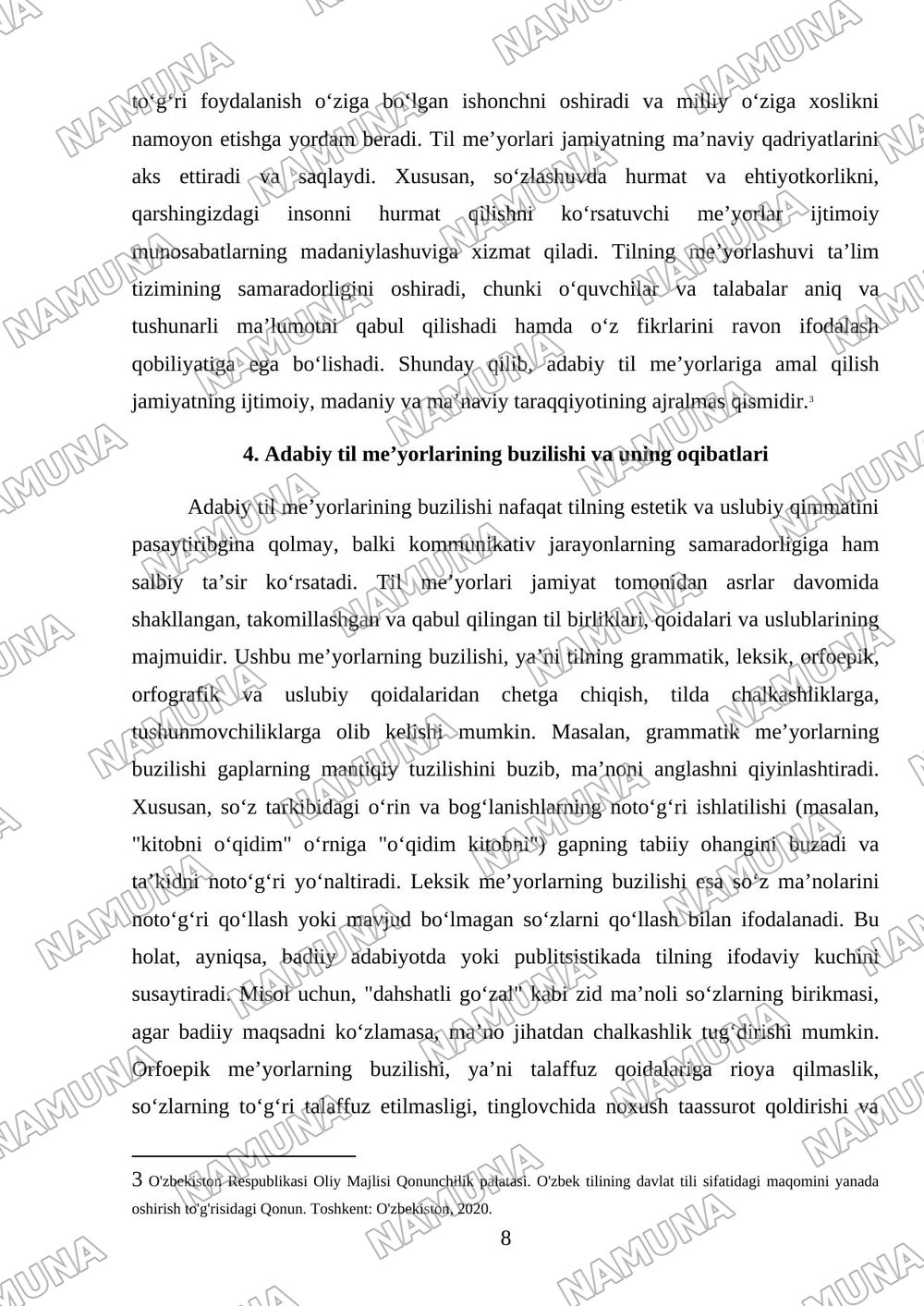 Adabiy til meʼyorlari — mustaqil ish, 8-varaq