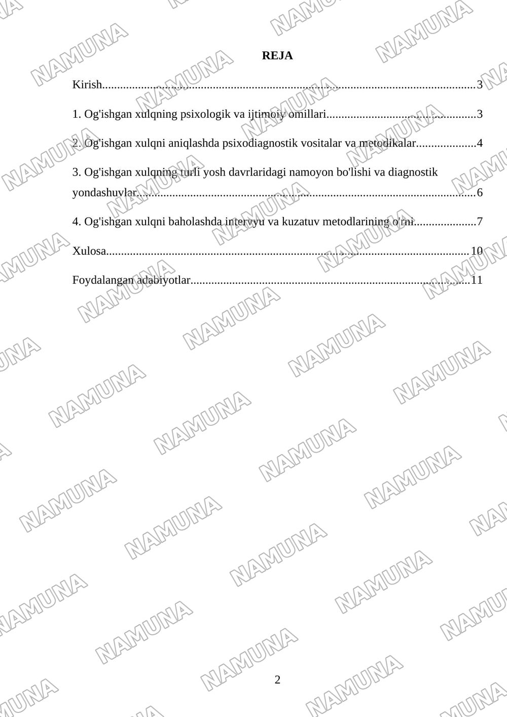Og'ishgan xulqning diagnostik usullari — mustaqil ish, 2-varaq