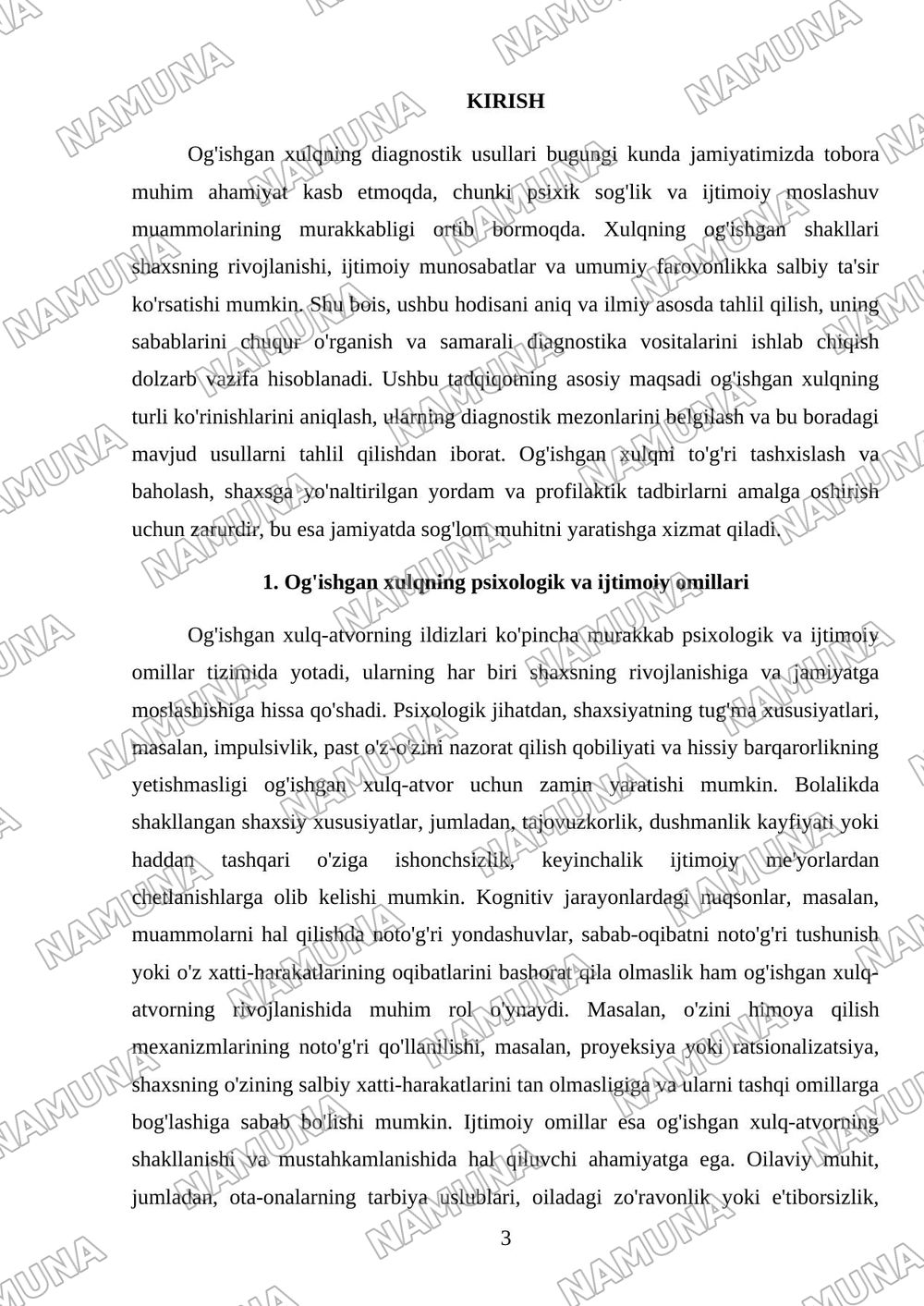 Og'ishgan xulqning diagnostik usullari — mustaqil ish, 3-varaq