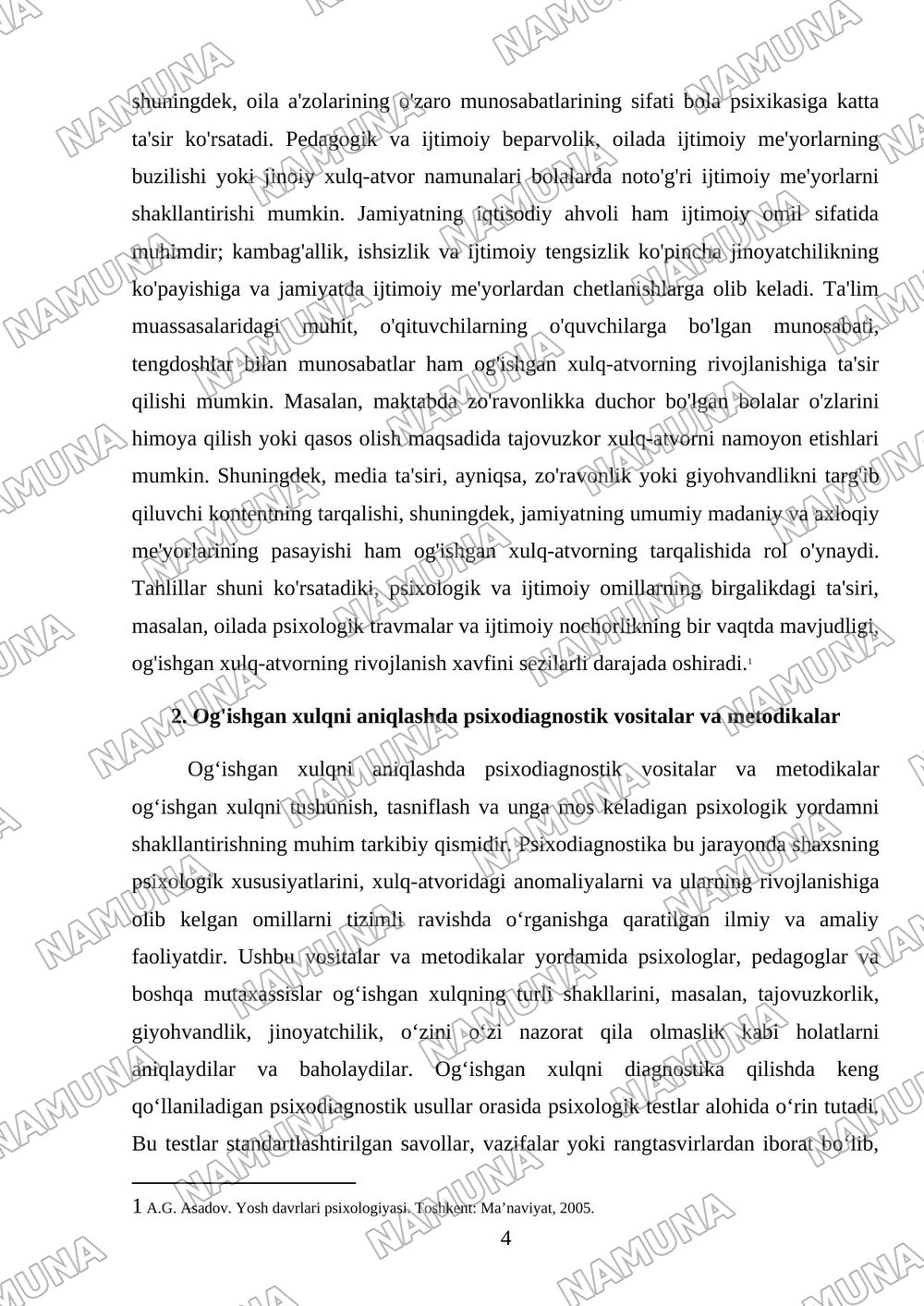 Og'ishgan xulqning diagnostik usullari — mustaqil ish, 4-varaq