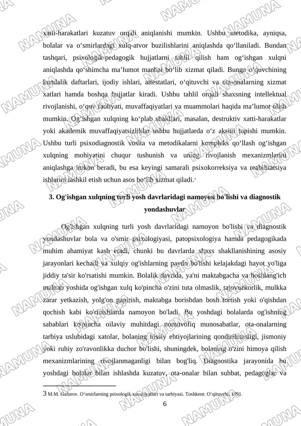 Og'ishgan xulqning diagnostik usullari — mustaqil ish, 6-varaq