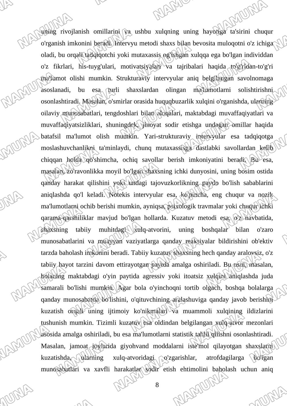 Og'ishgan xulqning diagnostik usullari — mustaqil ish, 8-varaq