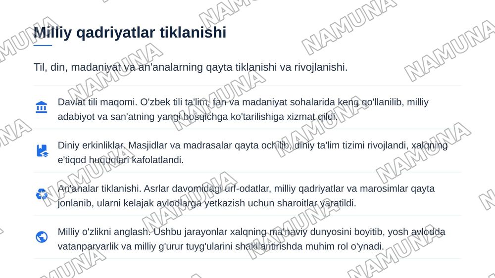 Mustaqillik bizga nima berdi mavzusida — zamonaviy taqdimot, 7-slayd
