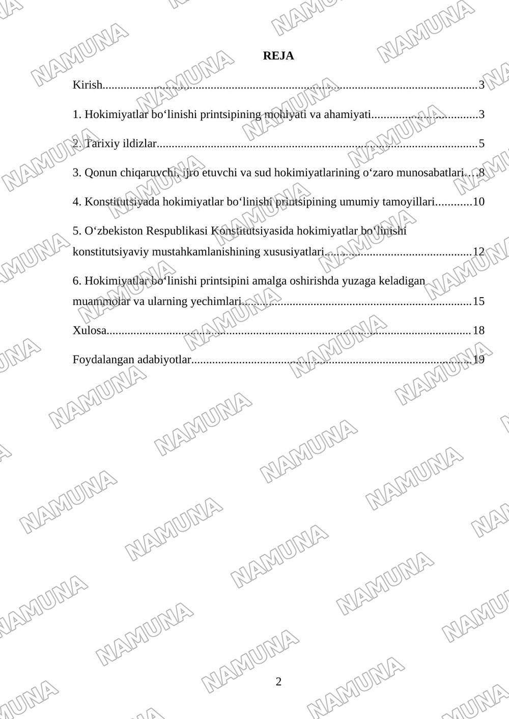 Hokimiyatlar bo‘linishi printsipi va uning konstitutsiyaviy mustahkamlanishini tahlil qilish — mustaqil ish, 2-varaq