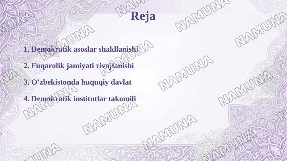 O‘zbekistonda demokratik, fuqarolik jamiyati asoslari shakllanishi — taqdimot, 2-slayd