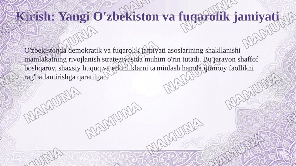 O‘zbekistonda demokratik, fuqarolik jamiyati asoslari shakllanishi — taqdimot, 3-slayd