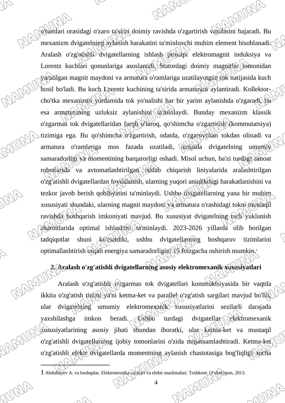 Aralash o'zg'atishli o'zgarmas tok dvigatellarning elektromexanik xususiyatlari — mustaqil ish, 4-varaq