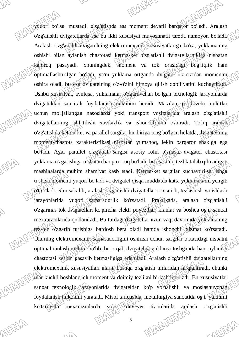 Aralash o'zg'atishli o'zgarmas tok dvigatellarning elektromexanik xususiyatlari — mustaqil ish, 5-varaq