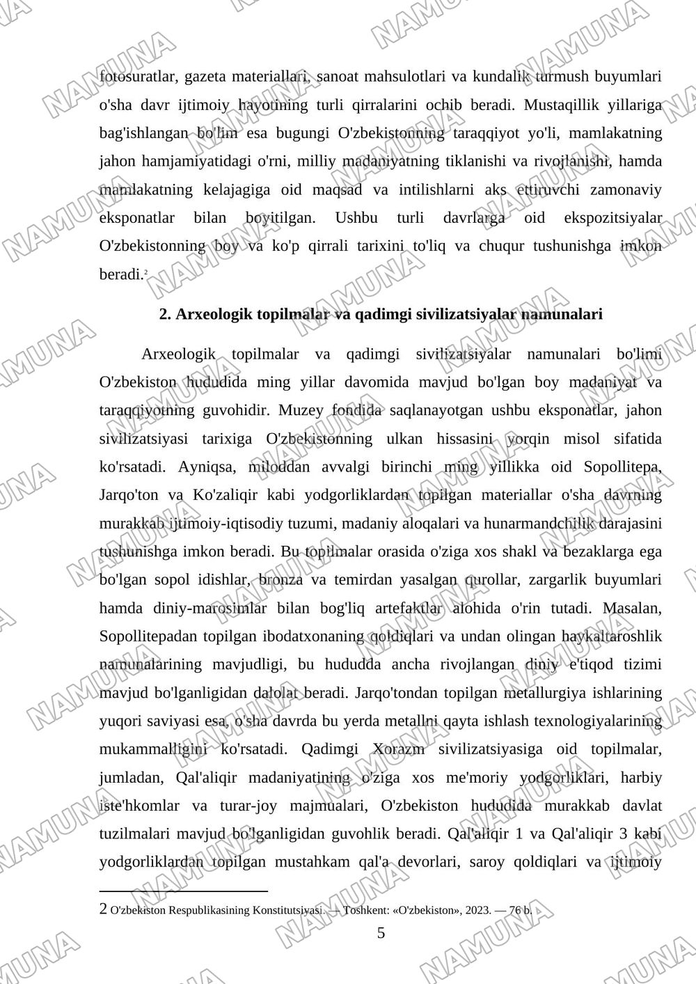 O'zbekiston tarixi davlat muzeyiga ekskursiya va muzey eksponatlari to'g'risida hisobot tayyorlash. — referat, 5-varaq