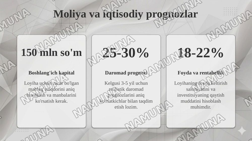 Biznes-rejaning asoslanganligi va ishonchliligi hamda ularni ta'minlovchi omillar. — taqdimot, 6-slayd