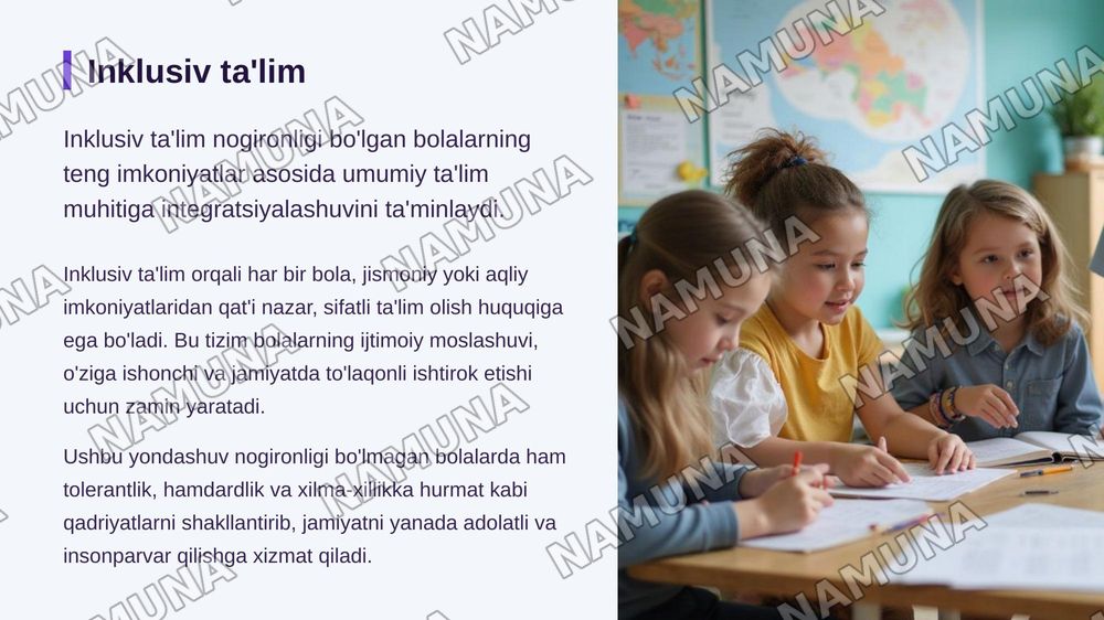 Nogironligi bo'lgan bolalarning uzluksiz ta'lim tizimiga jalb
etishning huquqiy asoslari. — zamonaviy taqdimot, 3-slayd
