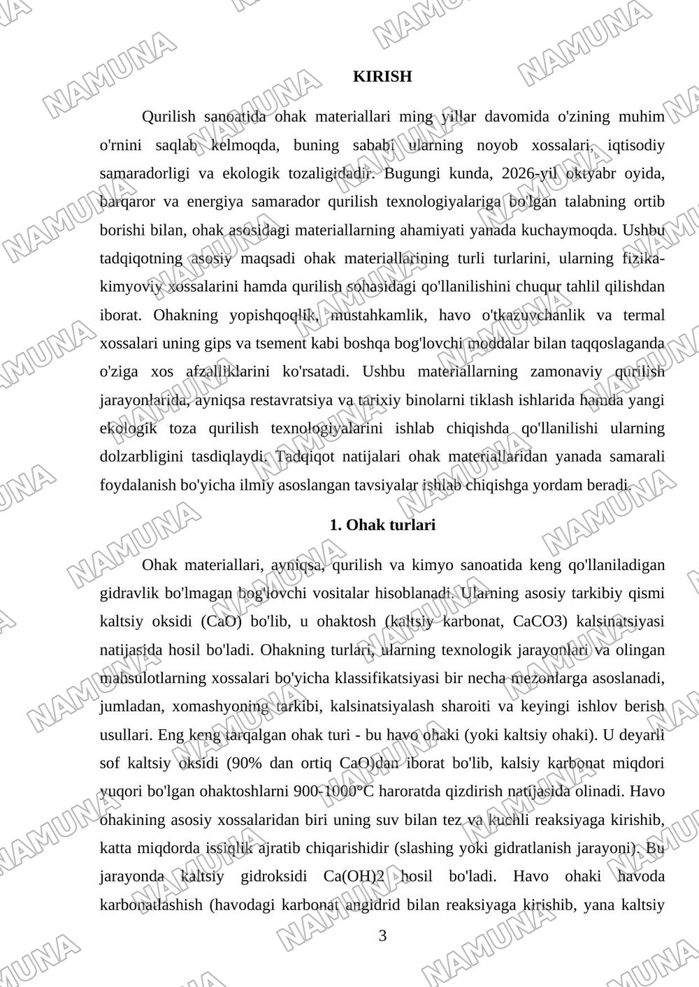 Ohak materiallarining turlari va ularning xossalari — mustaqil ish, 3-varaq