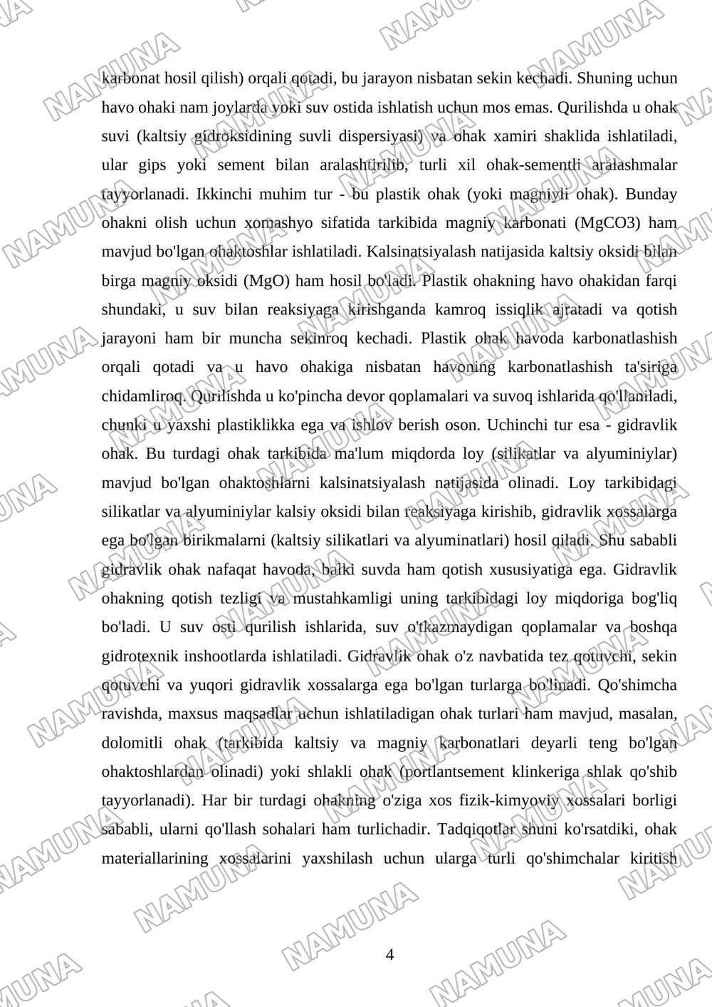 Ohak materiallarining turlari va ularning xossalari — mustaqil ish, 4-varaq