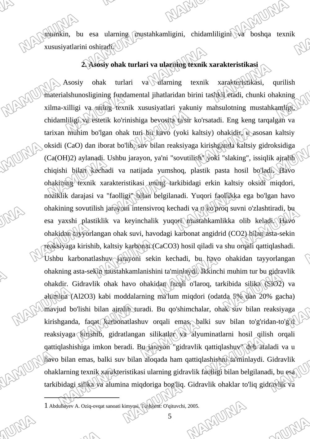 Ohak materiallarining turlari va ularning xossalari — mustaqil ish, 5-varaq
