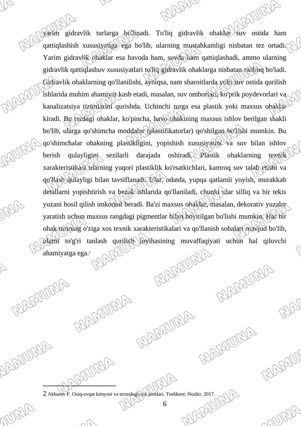 Ohak materiallarining turlari va ularning xossalari — mustaqil ish, 6-varaq