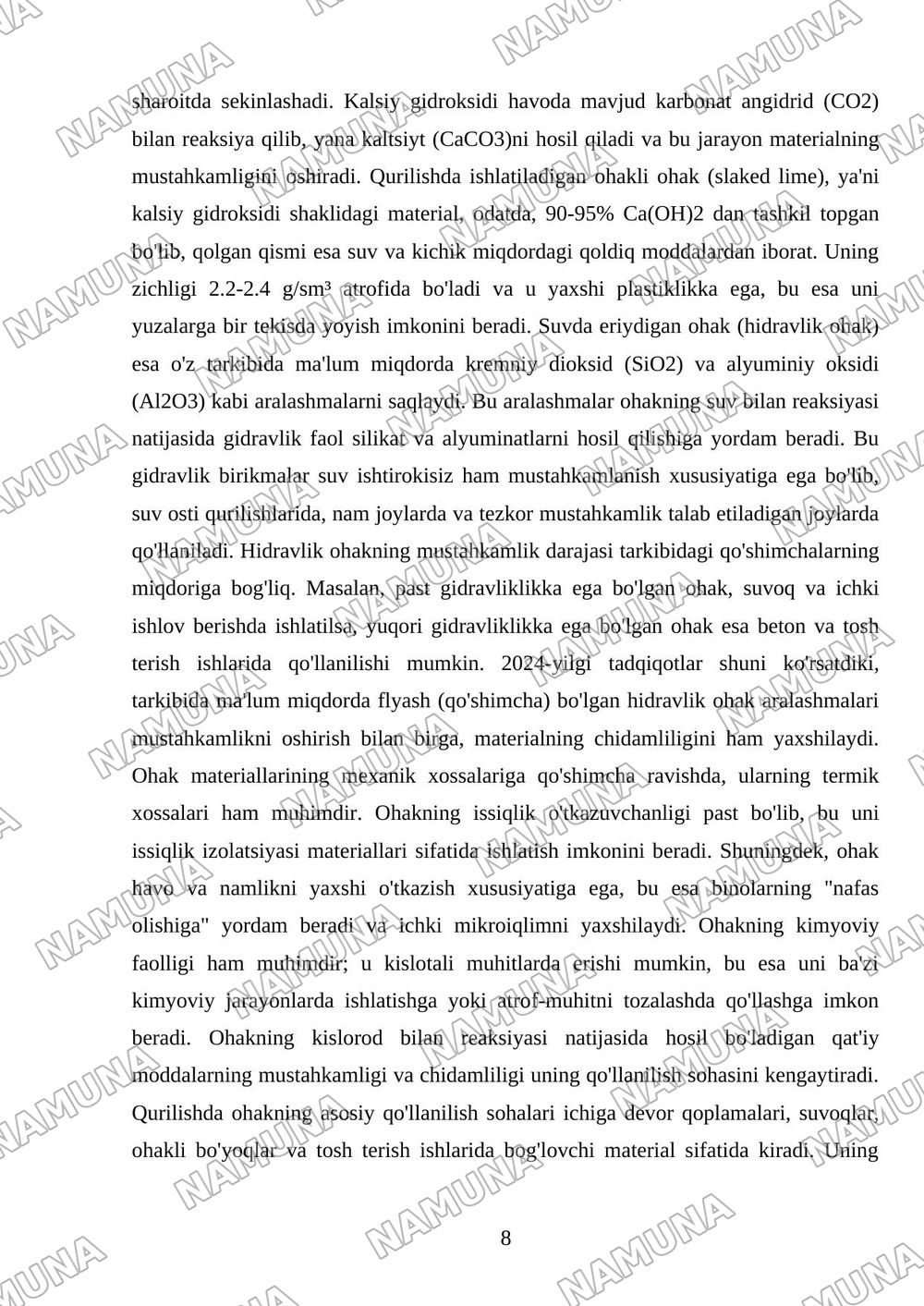 Ohak materiallarining turlari va ularning xossalari — mustaqil ish, 8-varaq