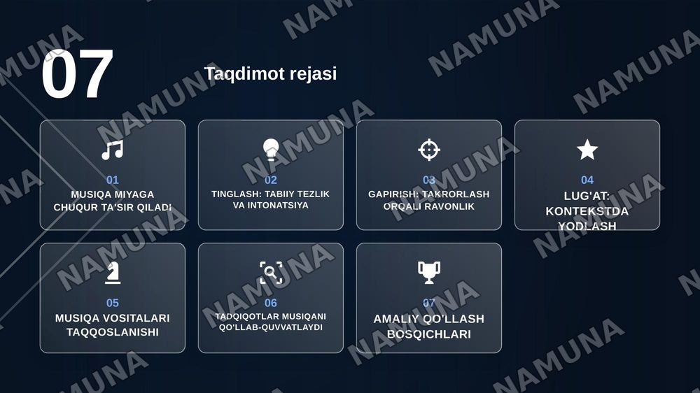 Incorporating music in language learning.
What role can songs and rhymes play in developing listening, speaking, and vocabulary skills? — zamonaviy taqdimot, 2-slayd