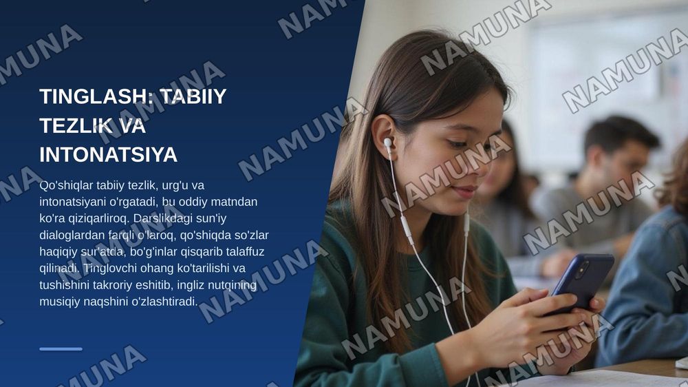 Incorporating music in language learning.
What role can songs and rhymes play in developing listening, speaking, and vocabulary skills? — zamonaviy taqdimot, 4-slayd