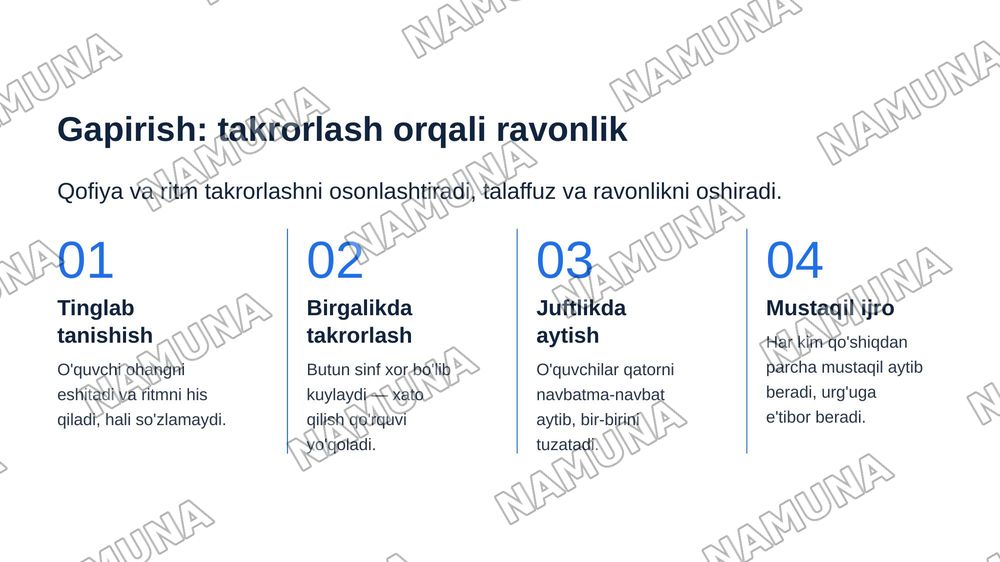 Incorporating music in language learning.
What role can songs and rhymes play in developing listening, speaking, and vocabulary skills? — zamonaviy taqdimot, 5-slayd