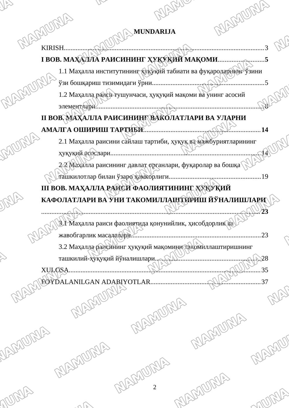 Mahalla raisining huquqiy maqomi — kurs ishi, 2-varaq